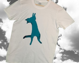 Screen Printed Cat T-shirt - Butters #2 - Teal