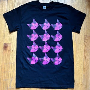 Screen Printed Cat T-Shirt - Black Shirt / Pink Cats