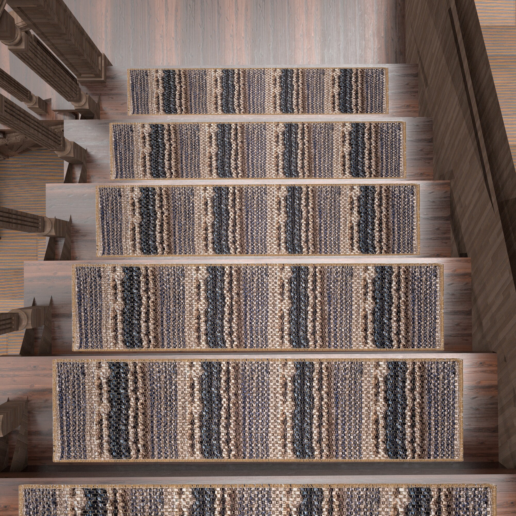 Geometric Jute Stair Treads Carpet Dark Striped Stair Runner Etsy UK