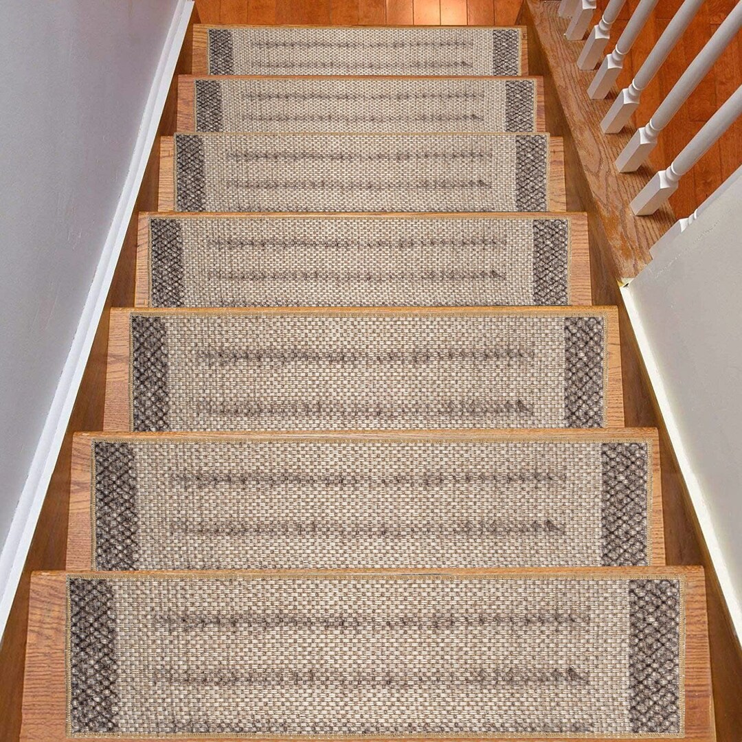 Striped Jute Stair Treads Carpet Bordered Stair Runner Rug Etsy