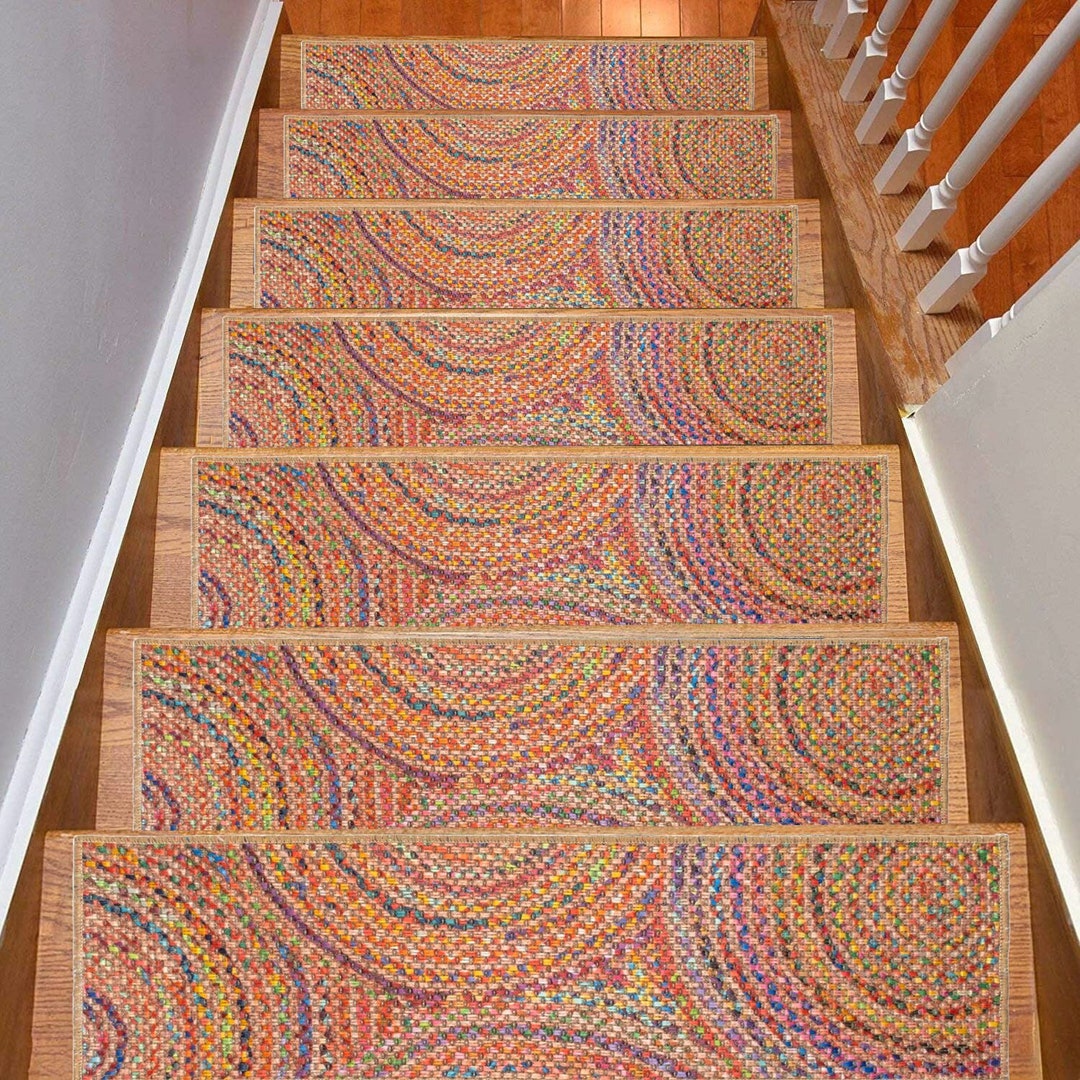 Rainbow Jute Stair Treads Carpet Boho Stair Runner Rug Etsy