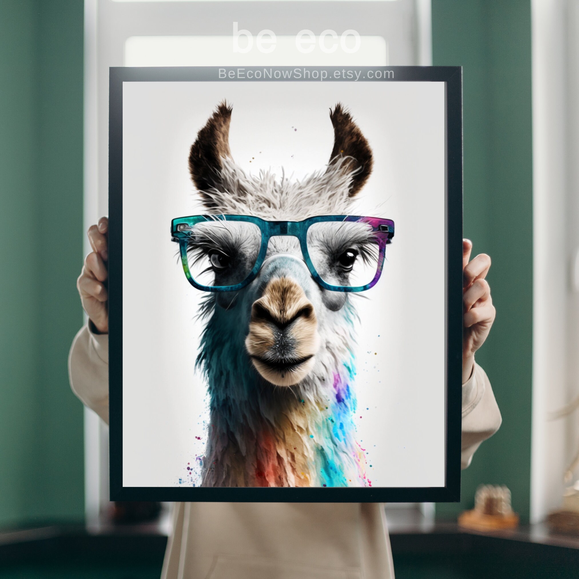 Colorful Llama Wearing Glasses Wall Art, Printable Digital Download, Funny Cute Animal Headshot ...