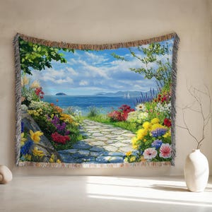 Garden blanket, Floral woven blanket, floral tapestry, colorful woven blanket, woven blanket flower, woven throw blanket nature