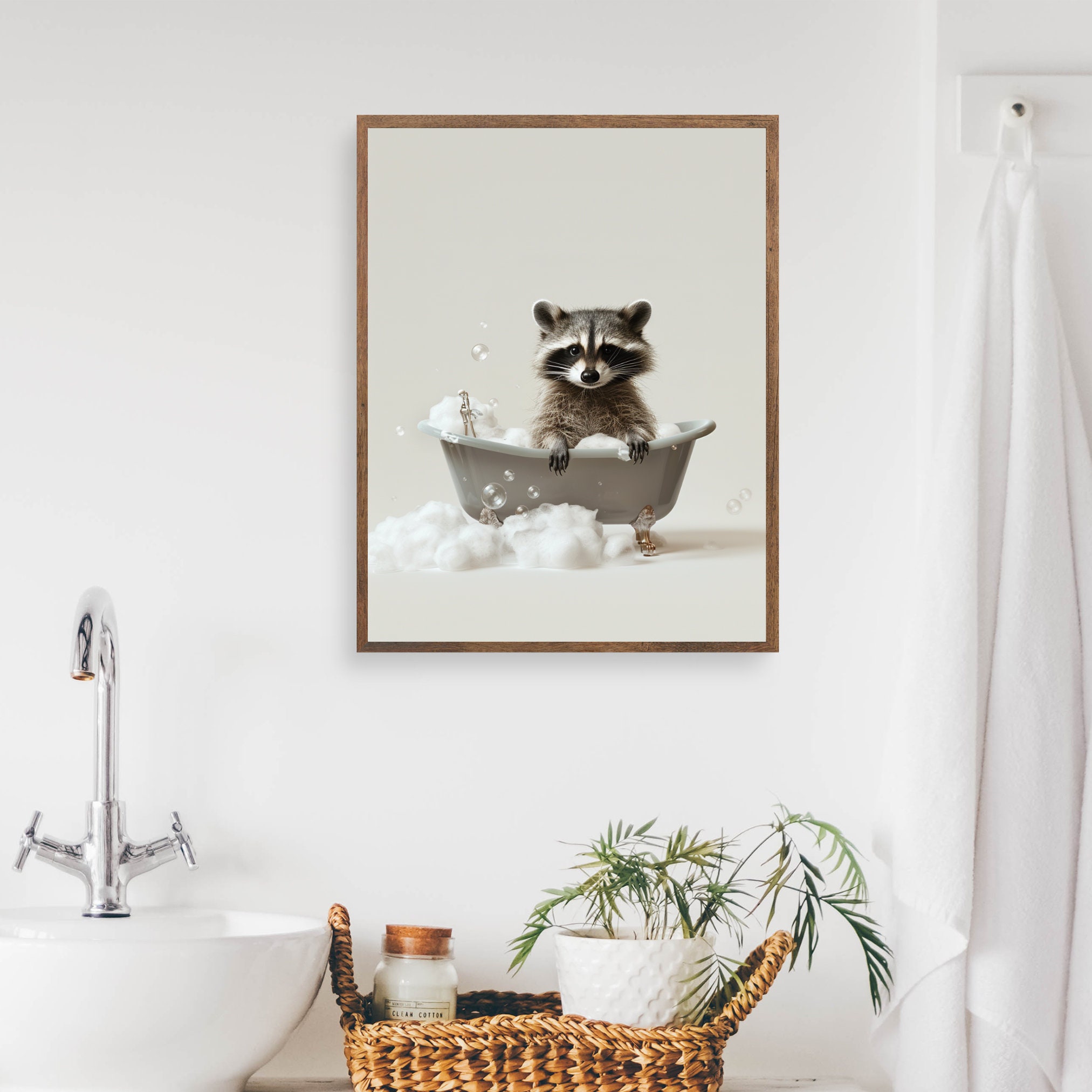 Raccoon in Bathtub Art Print: Funny Bathroom Animal Poster (digital ...