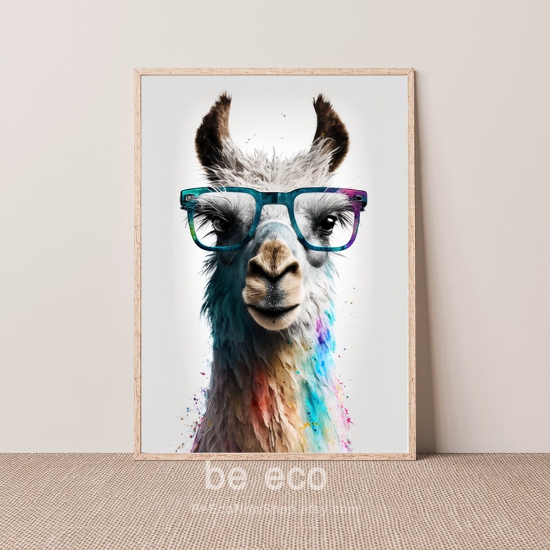 Colorful Llama Wearing Glasses Wall Art, Printable Digital Download