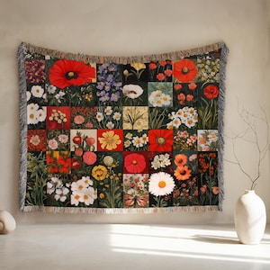Floral woven blanket, floral tapestry, colorful woven blanket, woven blanket flower, wildflower blanket, woven throw blanket nature
