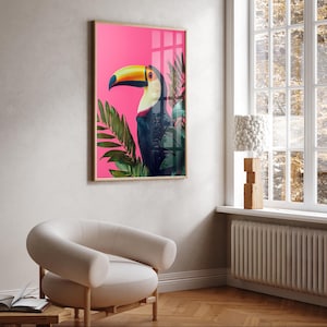 Tropical Toucan Art Print: Maximalist Pink Bird Wall Decor (Digital Download)