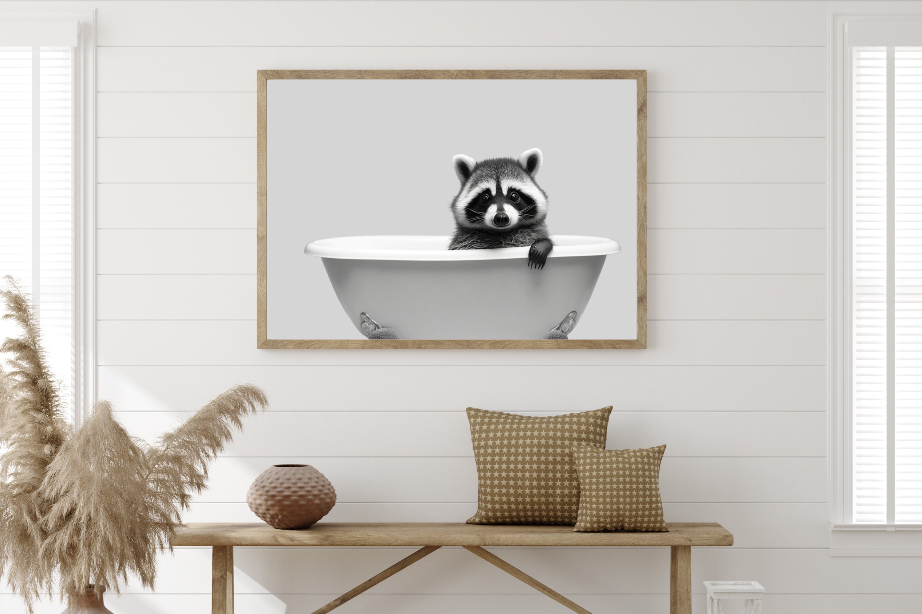 Raccoon in Bathtub Print: Funny Bathroom Animal Art (digital Download ...