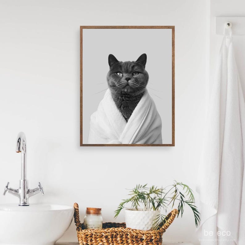 British Shorthair, Cat Bathroom Print, Toddler Bathroom Decor, Funny
