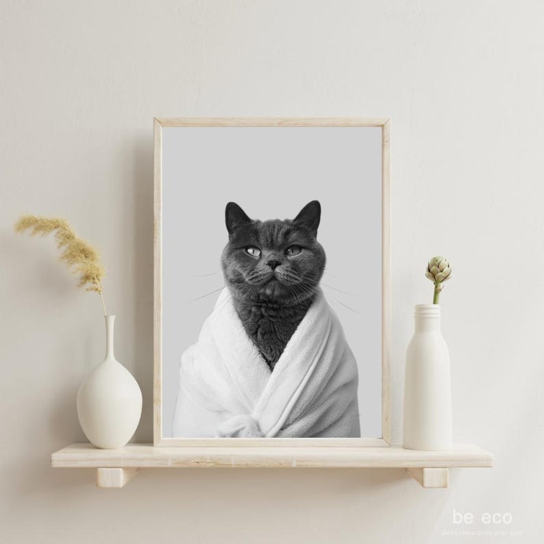 British Shorthair, Cat Bathroom Print, Toddler Bathroom Decor, Funny