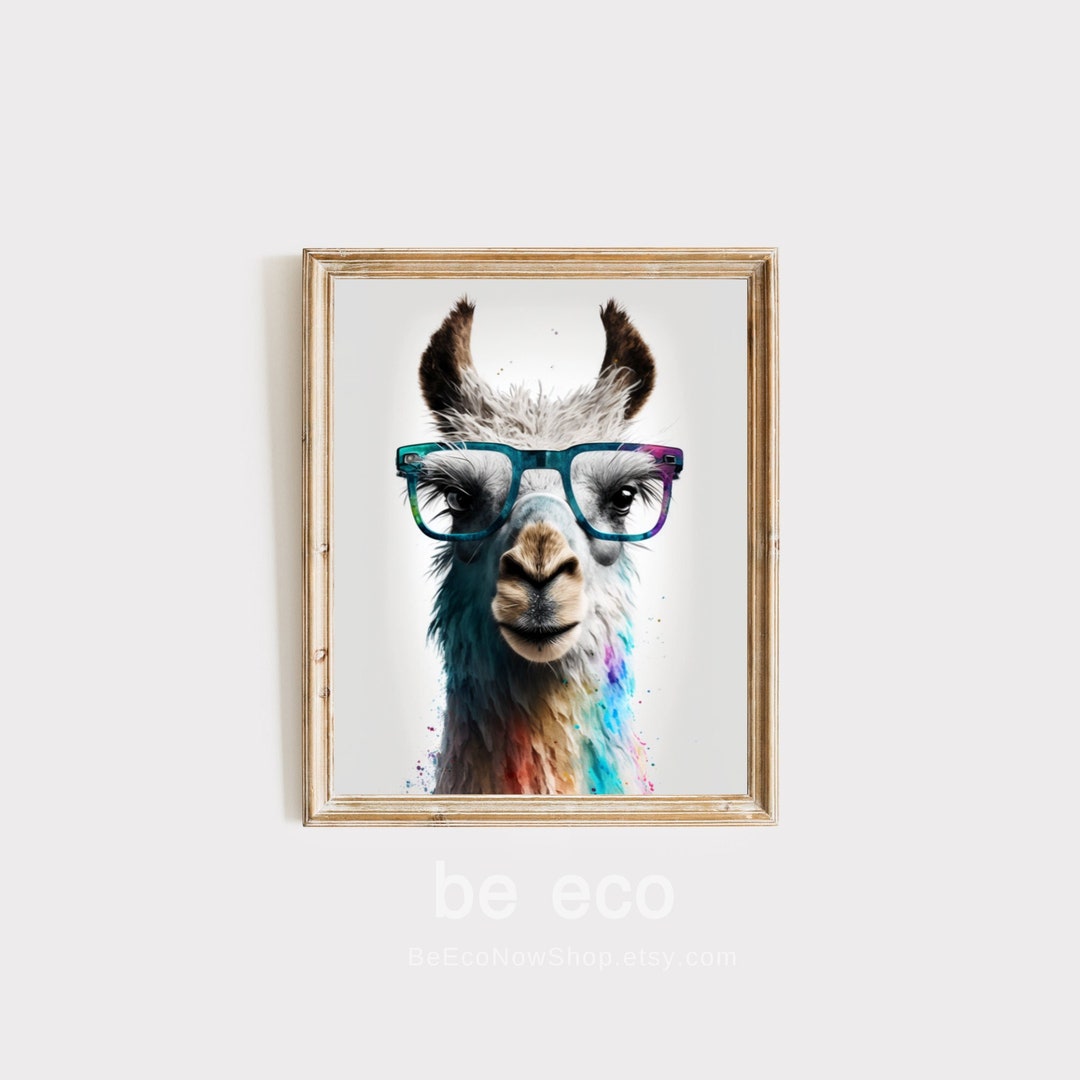 Colorful Llama Wearing Glasses Wall Art, Printable Digital Download
