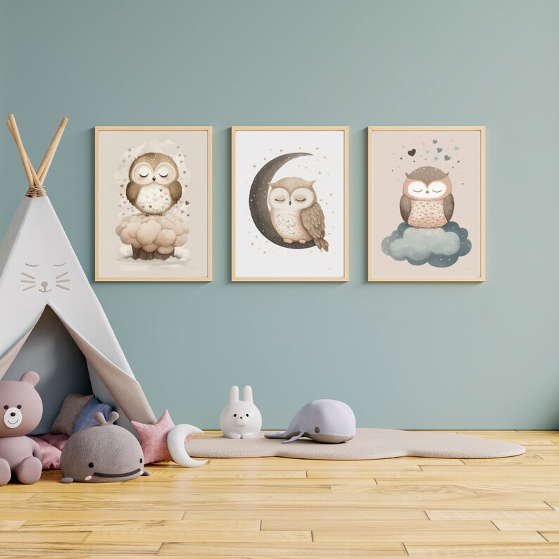 Set of 3, Owl, Wall Art Nursery, Nursery Wall Art, Printable Owl Art, Kids Room Decor, Cute ...