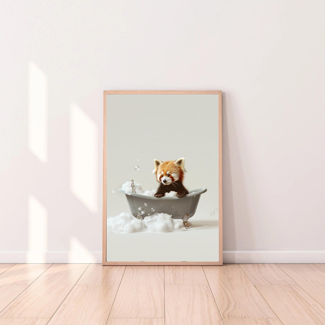Red Panda Print, Bathtub Poster, Safari Bathroom Wall Art Funny, Jungle ...