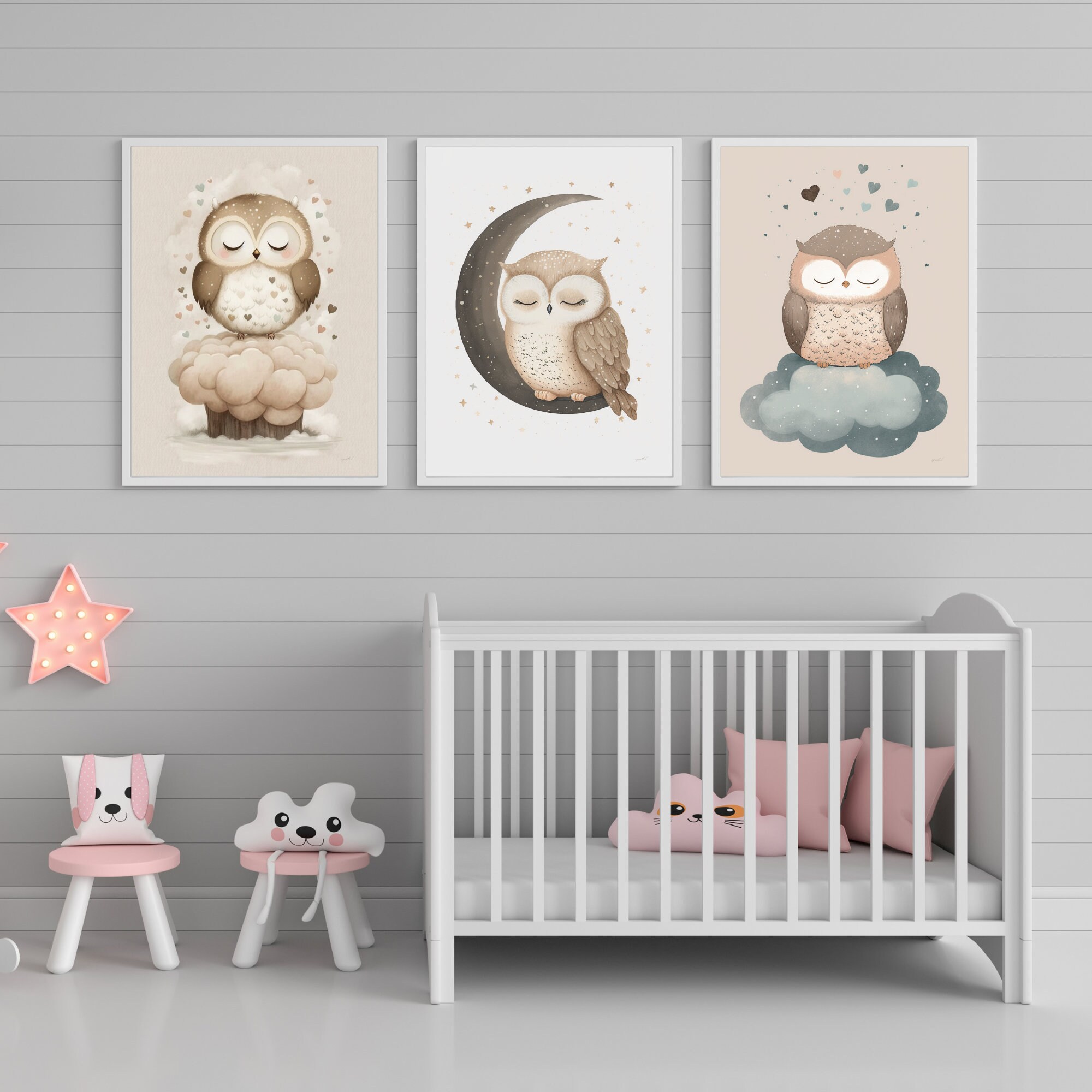 Set of 3, Owl, Wall Art Nursery, Nursery Wall Art, Printable Owl Art ...