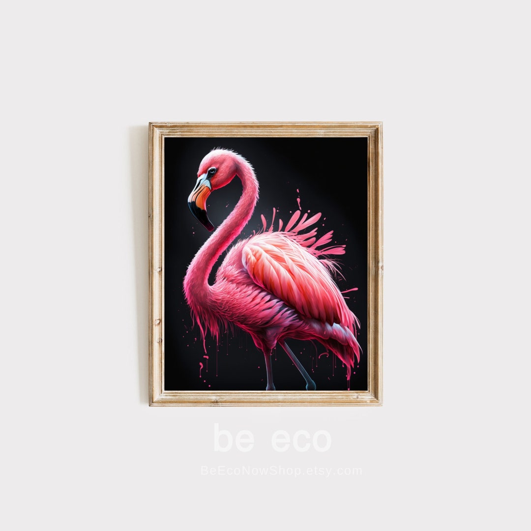 Bright Pink Flamingo Wall Art, Beautiful Painting, Printable Digital