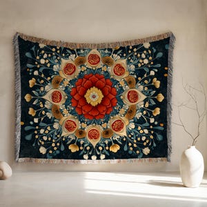 Floral woven blanket, floral tapestry, colorful woven blanket, woven blanket flower, woven blanket tapestry, floral throw blanket