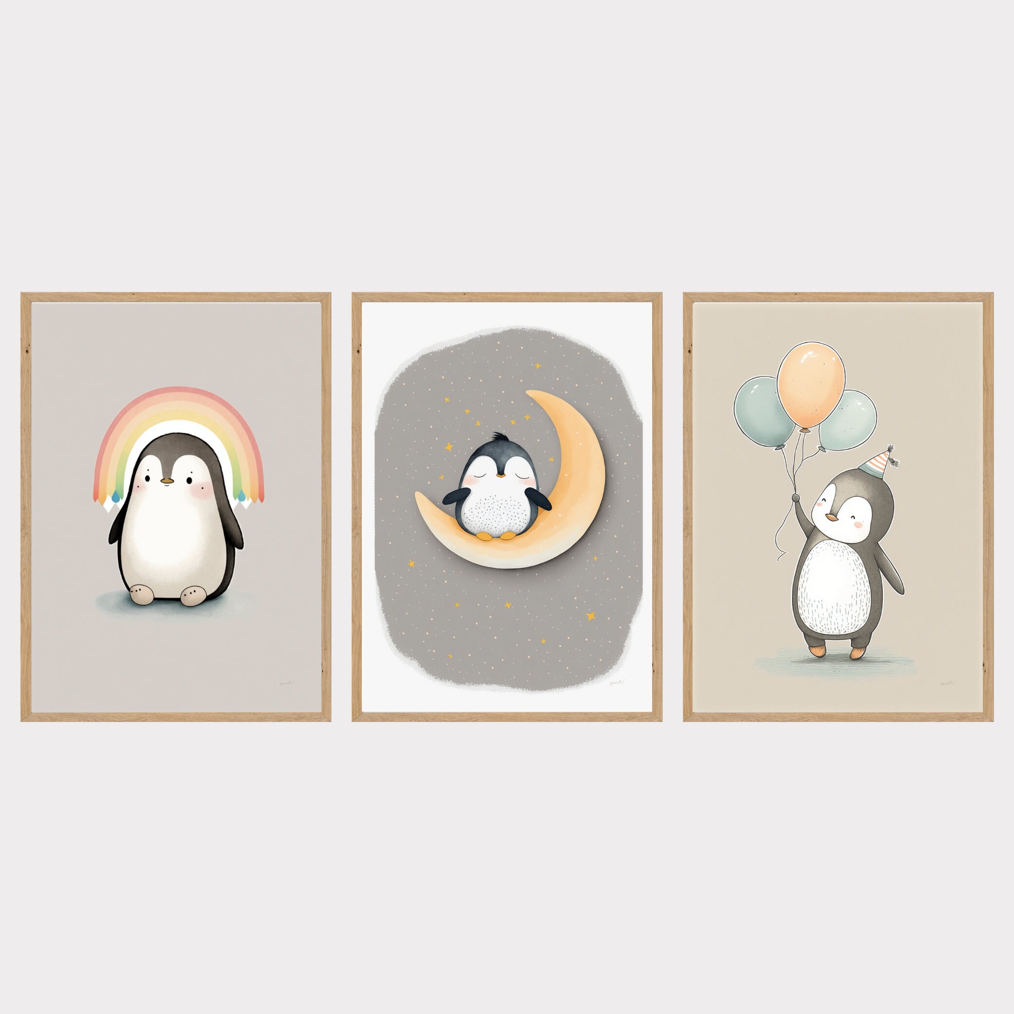 Set of 3, Penguin, Nursery Decor, Cute Nursery Art, Rainbow, Printable ...