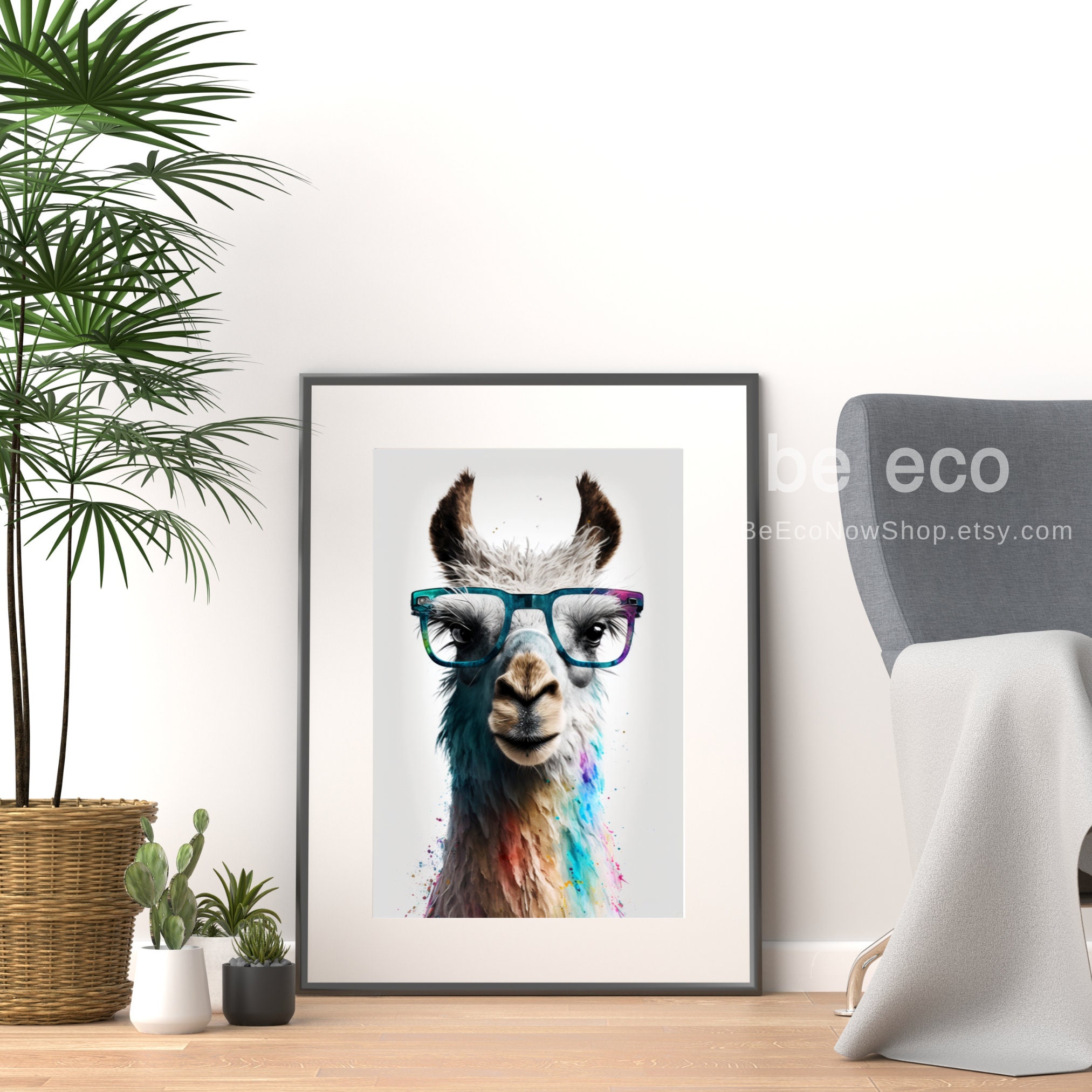 Colorful Llama Wearing Glasses Wall Art, Printable Digital Download, Funny Cute Animal Headshot ...