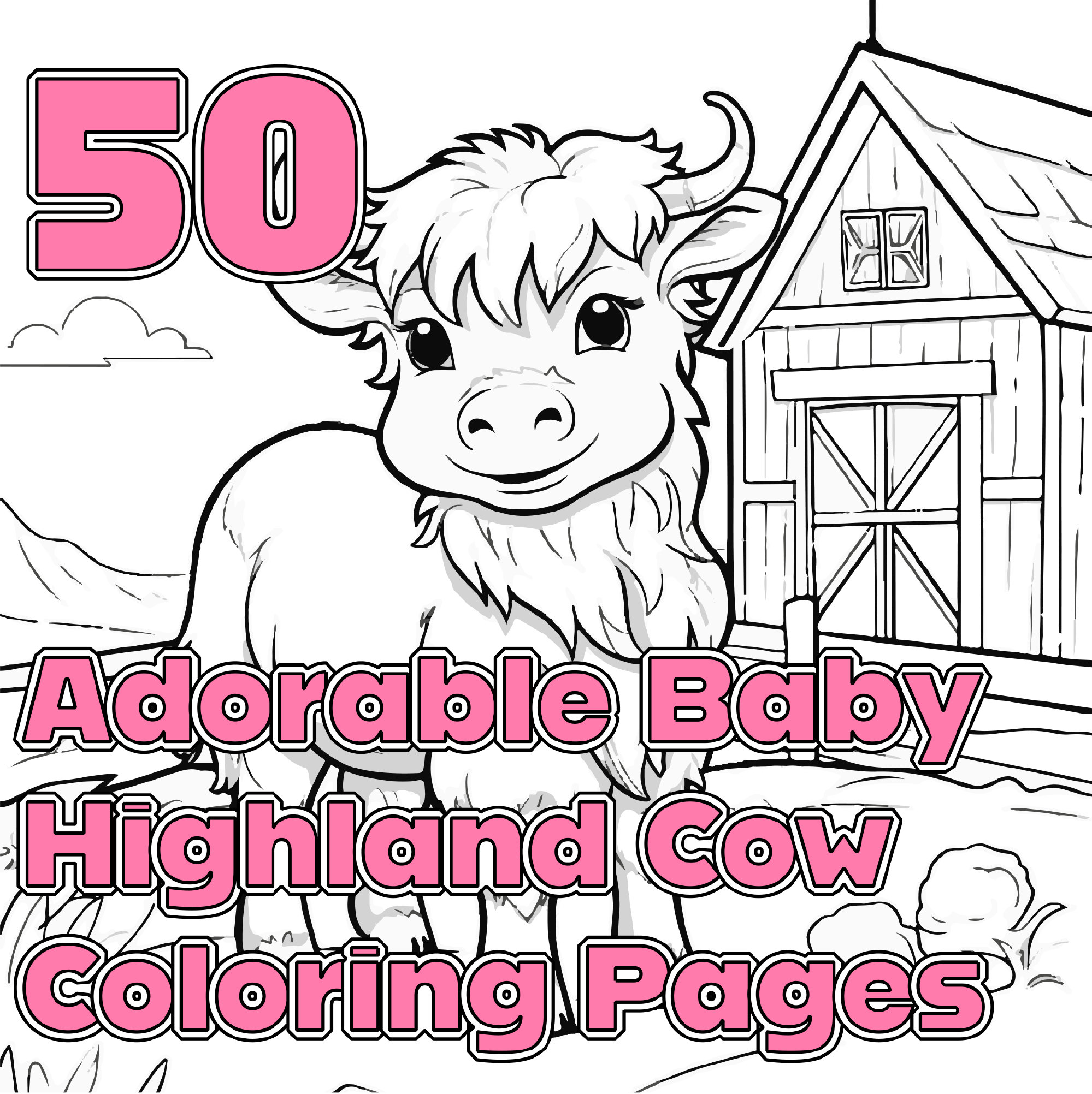 Adorable Baby Highland Cow Coloring Pages Instant Digital - Etsy
