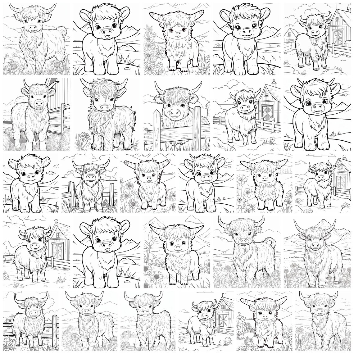 Adorable Baby Highland Cow Coloring Pages Instant Digital - Etsy