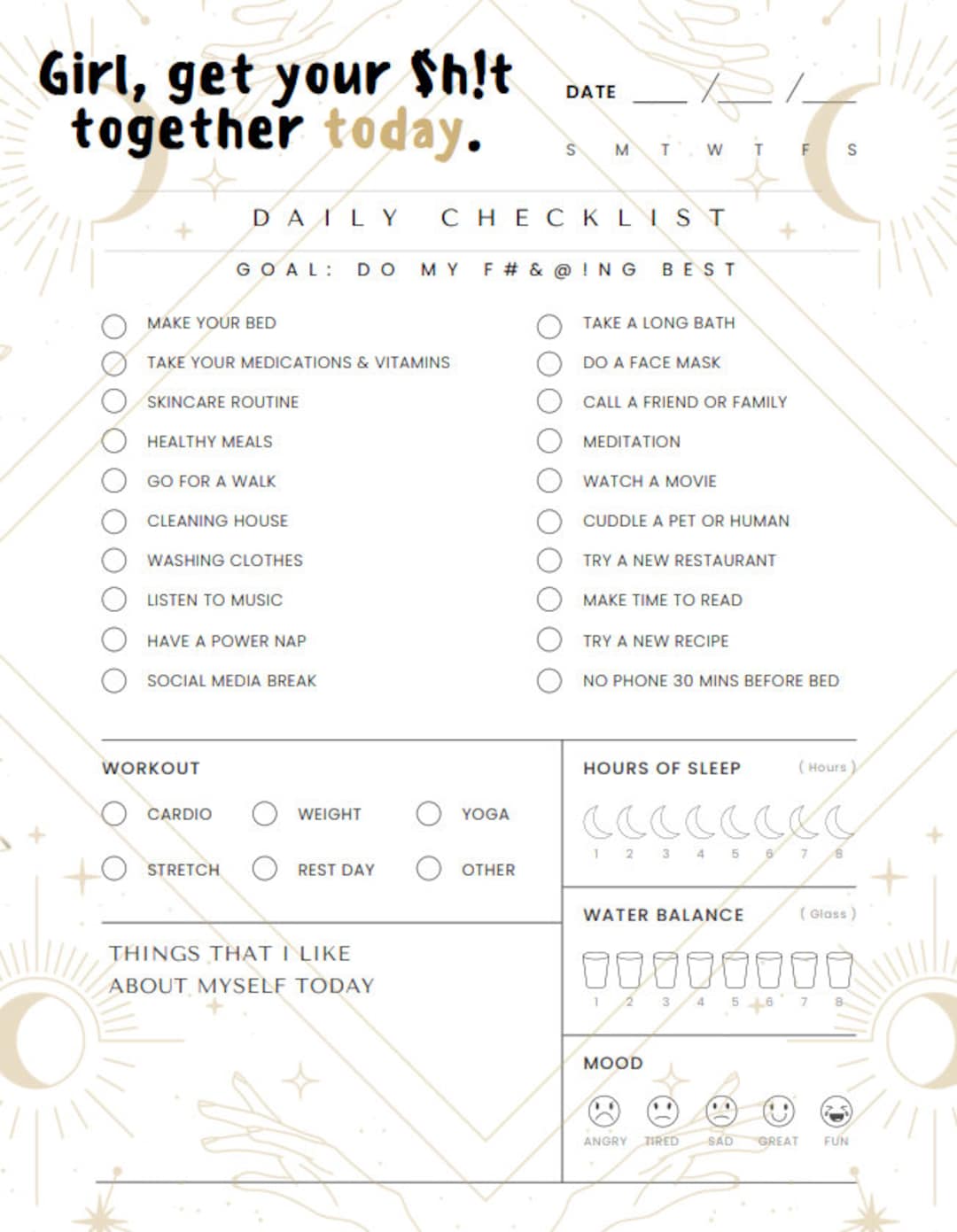 Girl, Get Your Shit Together Daily Checklist, Digital Planner, Digital ...