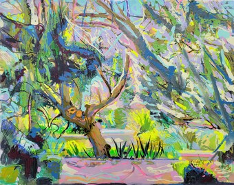 Original Artwork by artist Dawn Hunter, Landscape Painting of the Real Jardín Botánico de Madrid, Spain.