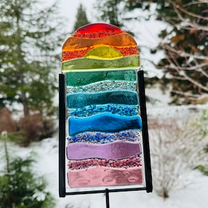 Rainbow Fused Glass Garden Stake