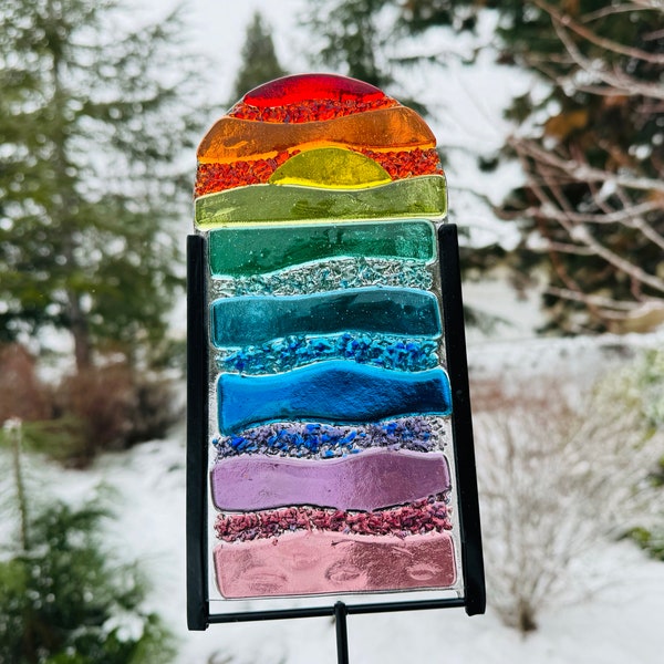 Rainbow Fused Glass Garden Stake
