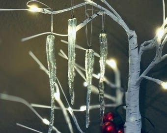 Fused Glass Icicle Christmas Ornaments (5” - 6”, set of 4)