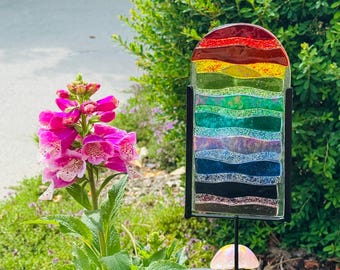 Rainbow Fused Glass Garden Stake (4” x 8”)