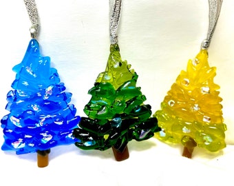 Fused Glass Christmas Tree Ornaments