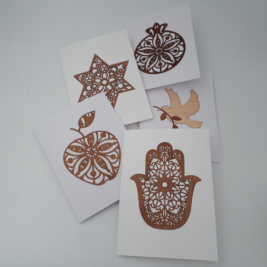 Pack of 10 Real Wood Veneer and Paper Premium Greeting Cards With Laser ...