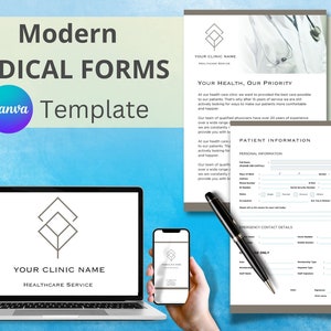 Moderne medizinische Formulare, neue Patienteninformationen, anpassbare Dokumentvorlage, Zahnarztpraxis, Patientenaufnahme, Anamnese, Canva-Vorlage