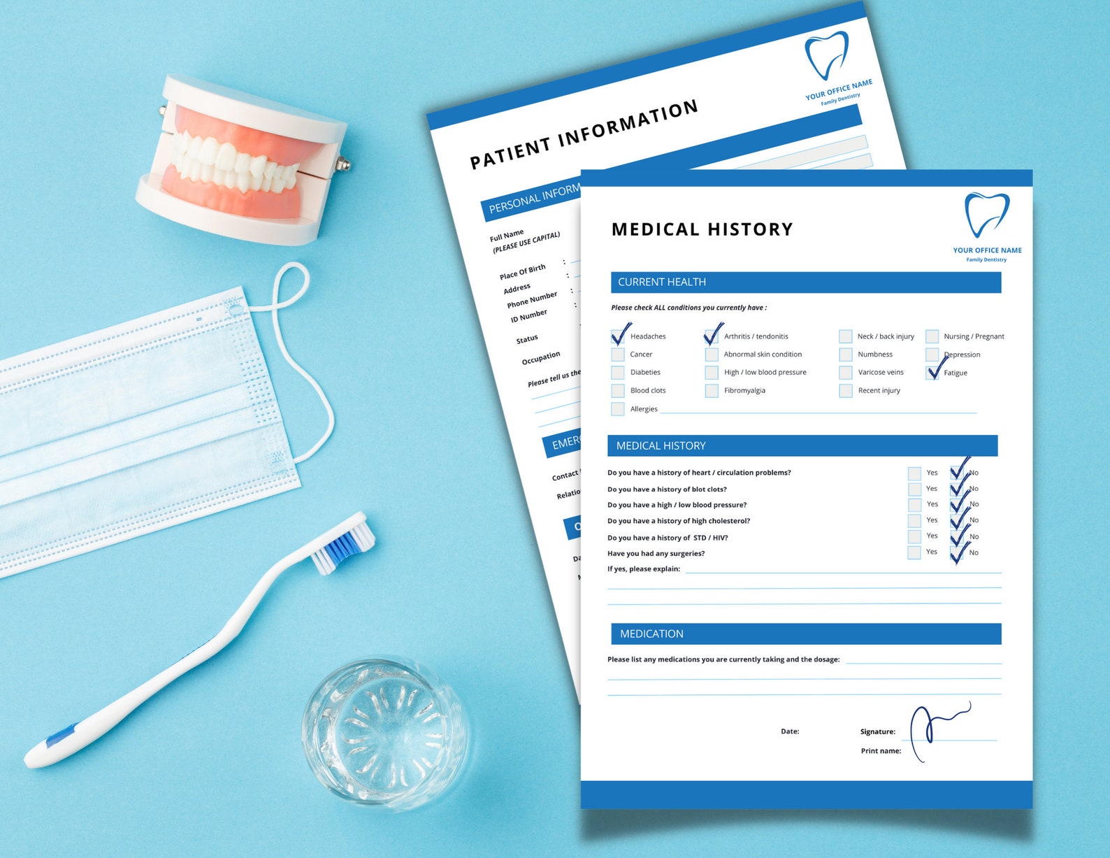 Dentist Office Forms, New Patient Information, Medical History, Dental