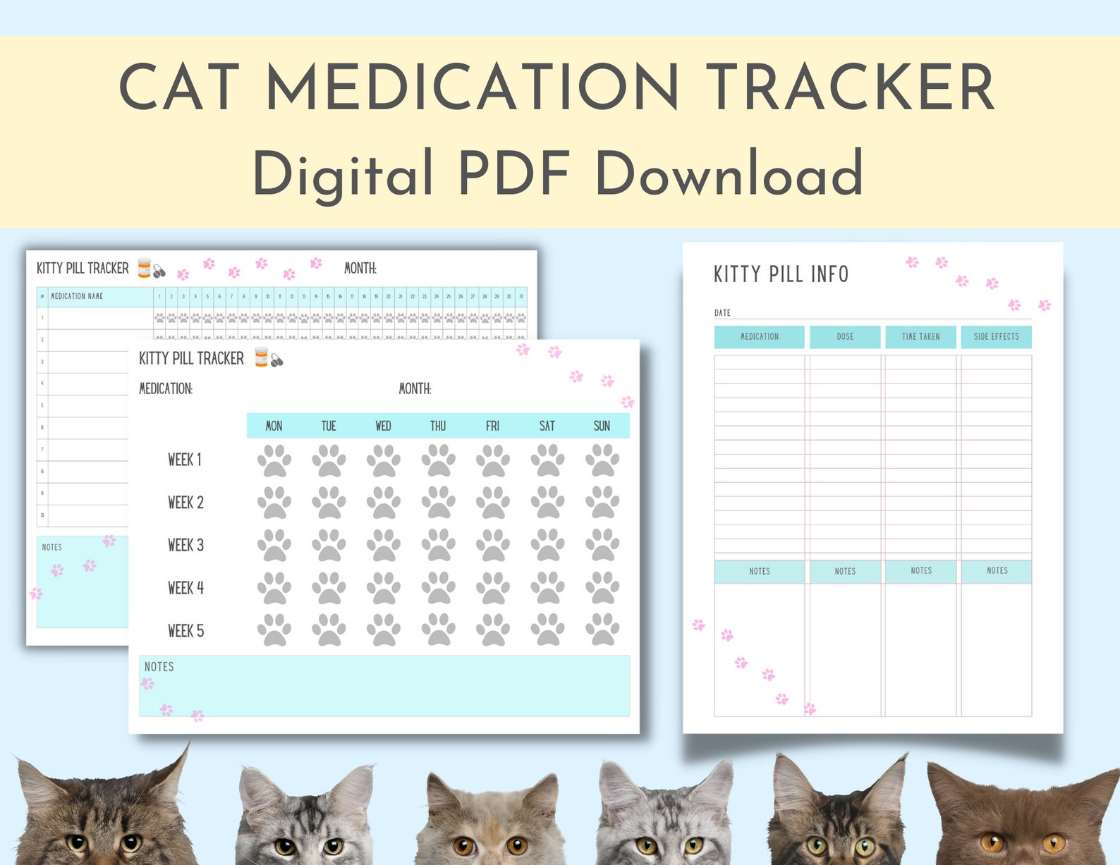 Feline Medication Compliance Reference: Cat Medication Tracker Monthly And Weekly Checklist Medicine And