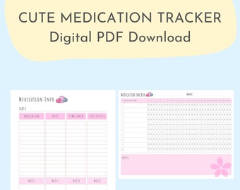 Cute Medication Tracker, Daily Pill Tracker, Vitamins, Doctor Visit Notes, Doctor Questions Sheet, Digital Download, Printable PDF