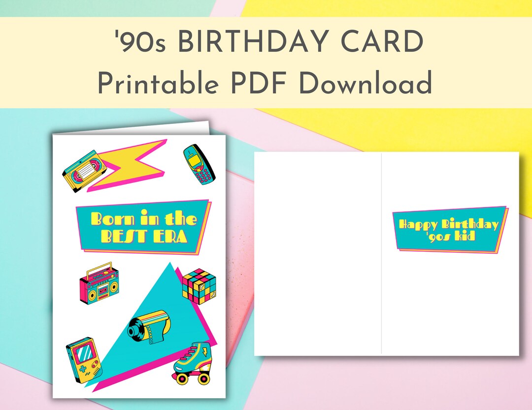 90s Birthday Card, Retro Style, for 90s Kids, Printable Greeting Card