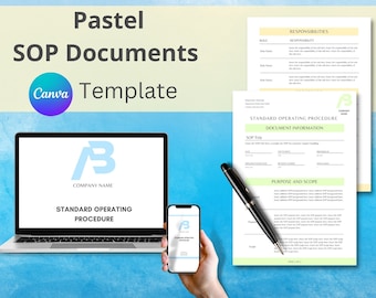 Pastel SOP Document Template, Business Management Form, Editable Document, Standard Operating Procedure, Canva Template, Digital Download