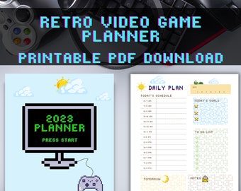 Retro Video Game Planner, for Gamers, Pixelated Style, Undated Daily To-Do, Weekly, Calendar, Goal Tracker, Digital Download, Printable PDF
