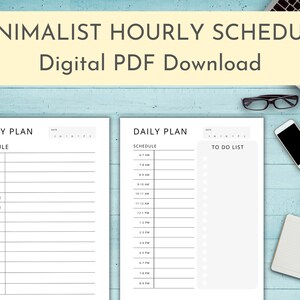 Minimalist Hourly Schedule, Daily Plan, Daily Goals, To Do List, Simple Design, Black and White, Printable PDF, Digital Download