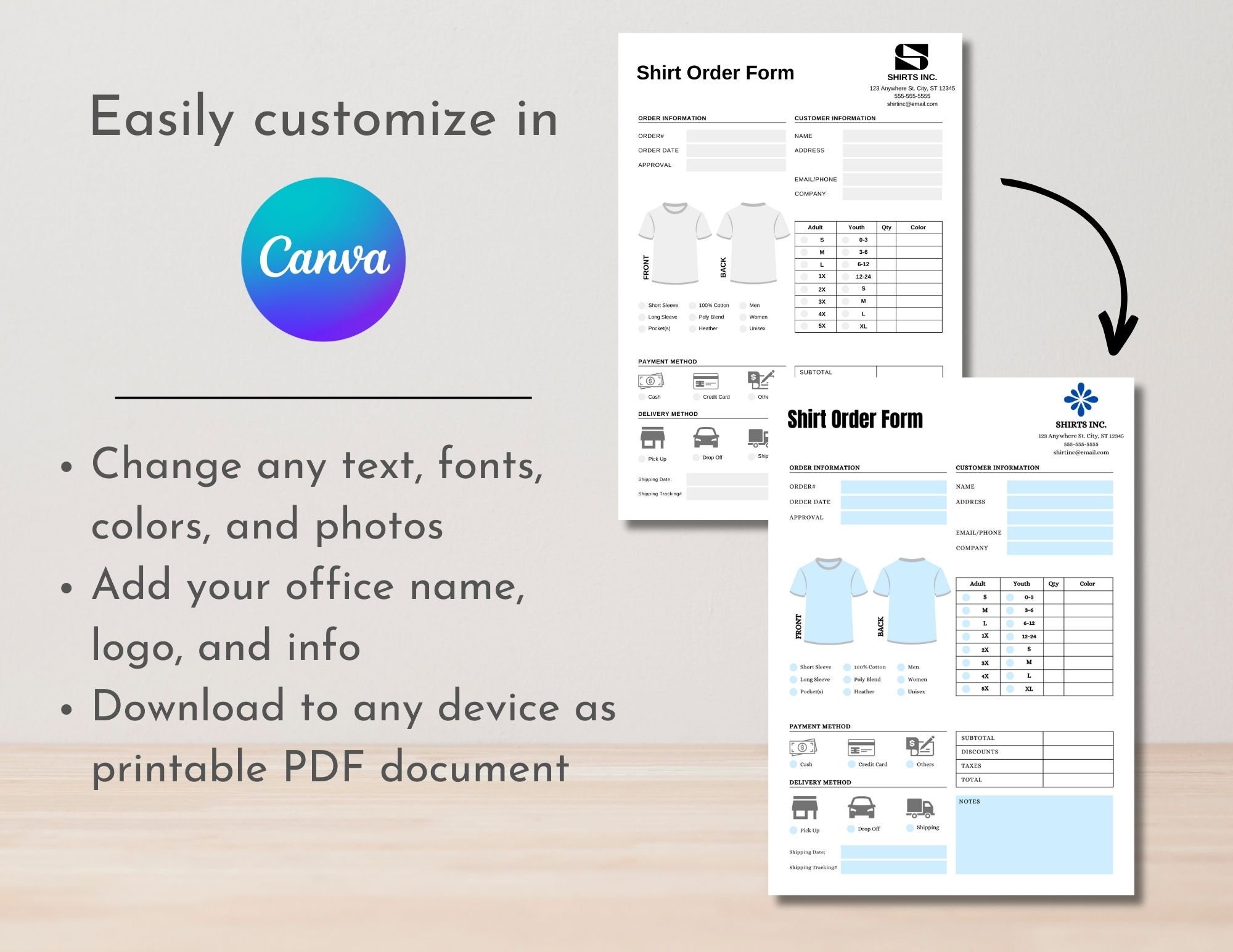 T-shirt Order Form, Canva Template, Editable Document, Digital Download ...