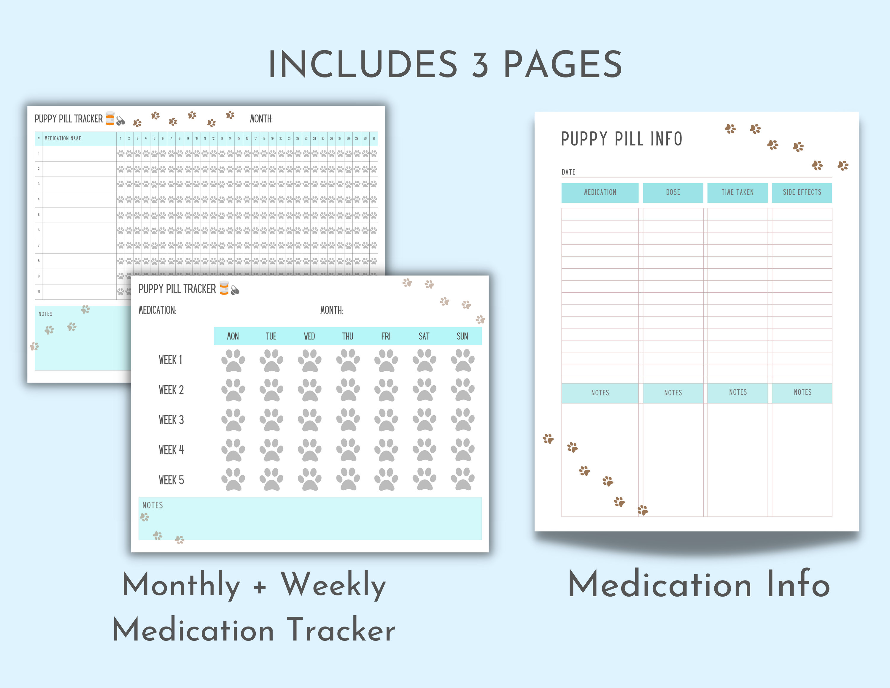 Dog Medication Tracker Monthly Pet Health Weekly Puppy Pill Etsy