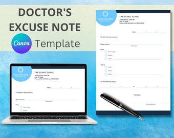 Doctor Excuse Note Template, Medical Excuse Form, Work Excuse, School Nurse Excuse Form, Fully Editable, Canva Template, Document Template