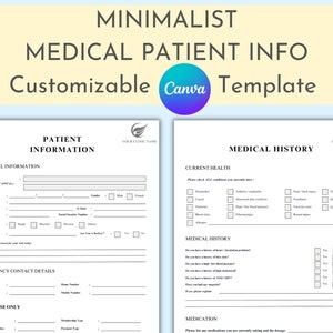Neues Patientenformular, minimalistisch, medizinische Klinik, Zahnarztpraxis, Canva-Vorlage, Patienteninformationen, Anamnese, digitaler Download