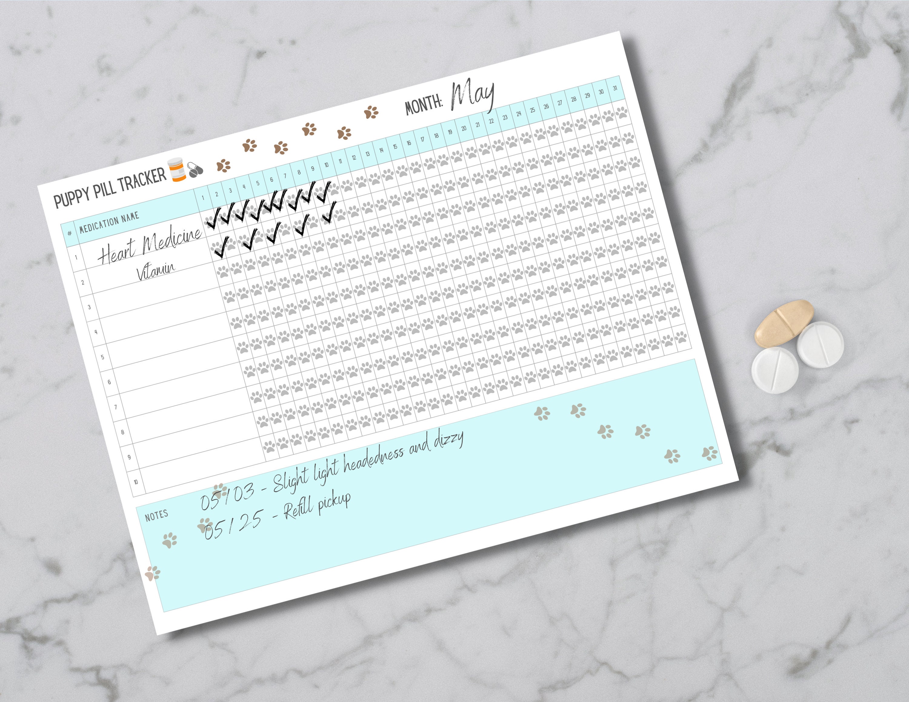 Dog Medication Tracker Monthly Pet Health Weekly Puppy Pill Etsy