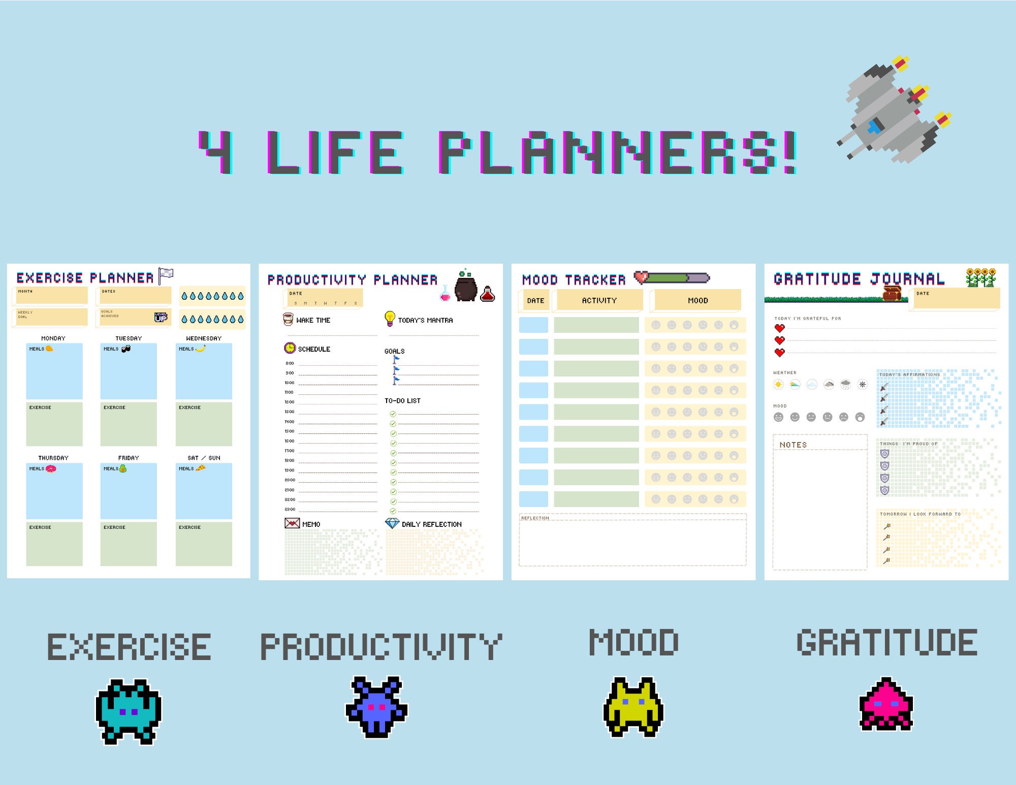 Retro Video Game Planner, for Gamers, Pixelated Style, Undated Daily To ...
