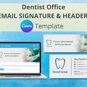 Zahnarzt Büro E-Mail-Signatur, anpassbarer E-Mail-Header, Canva-Vorlage, digitaler Download