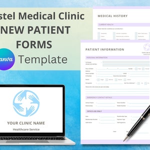 Pastell neue Patientenformulare, Dokumentvorlage für medizinische Kliniken, neue Patientenaufnahme, Patienteninformationen, Anamneseakten, Canva-Vorlage