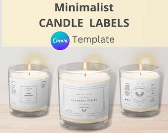 Plantilla de etiquetas de velas minimalistas, etiqueta de vela personalizable e imprimible, para pequeñas empresas, plantilla Canva, descarga digital