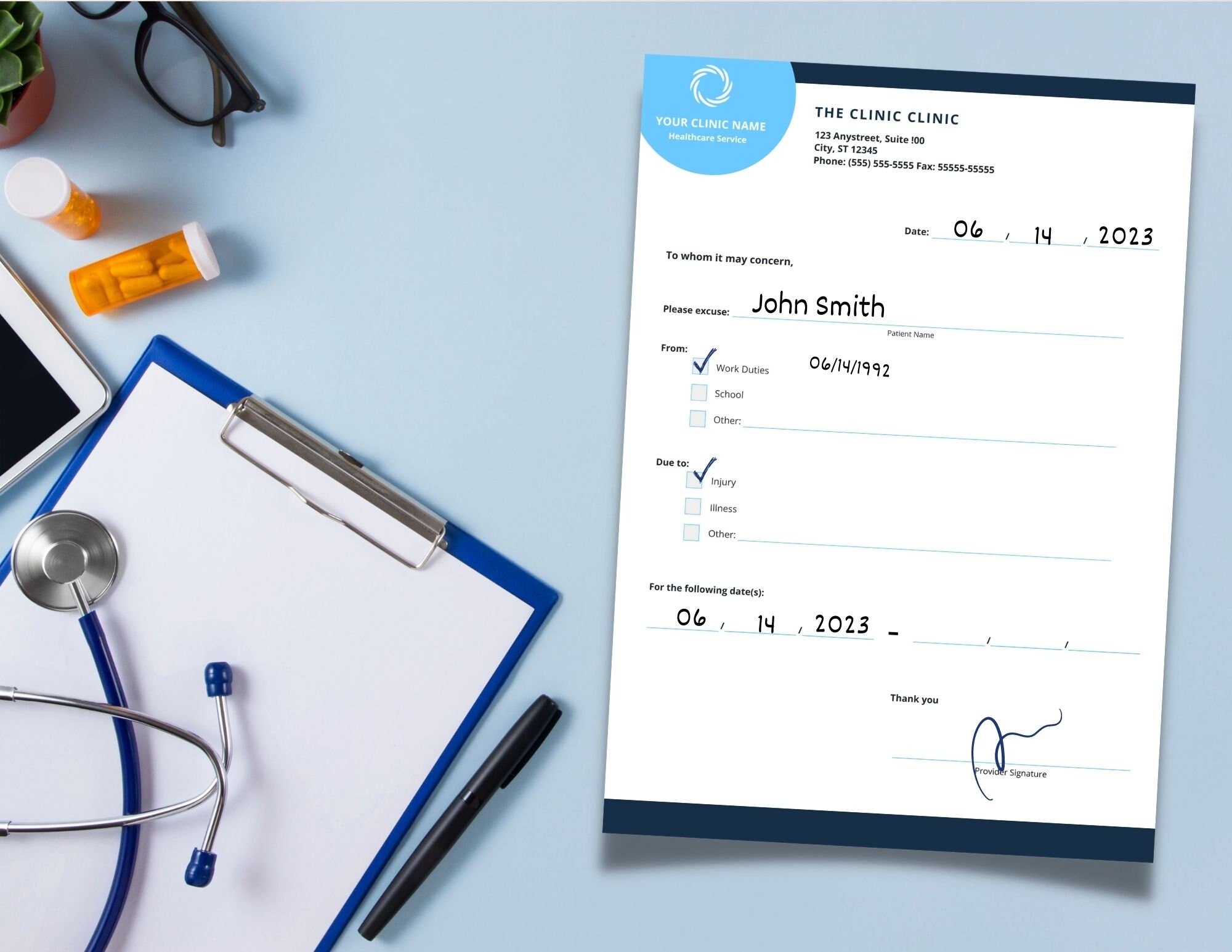 Doctor Excuse Note Template Medical Excuse Form Work Excuse School Doctor Excuse Note Template Medical Excuse Form Work Excuse School